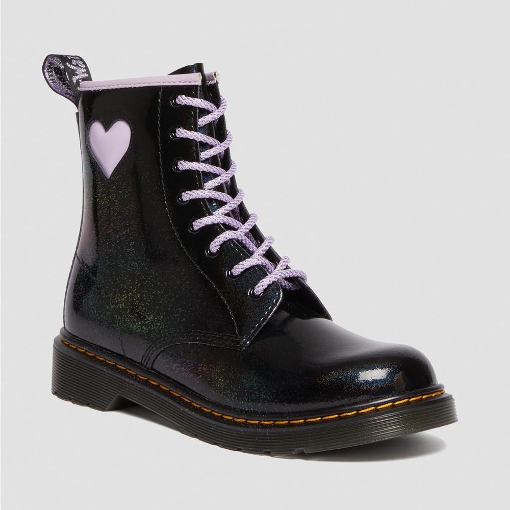 SOLD | Dr. Martens 1460 Toddler Shimmer Heart Lace Up Boots Black Size 10 - Picture 2 of 12